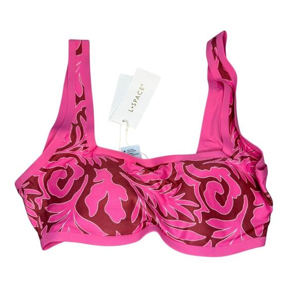 NEW L Space Women’s Small Tiki Tiki‎ Pink Fused Ace Bikini Top NWT - Picture 2 of 6